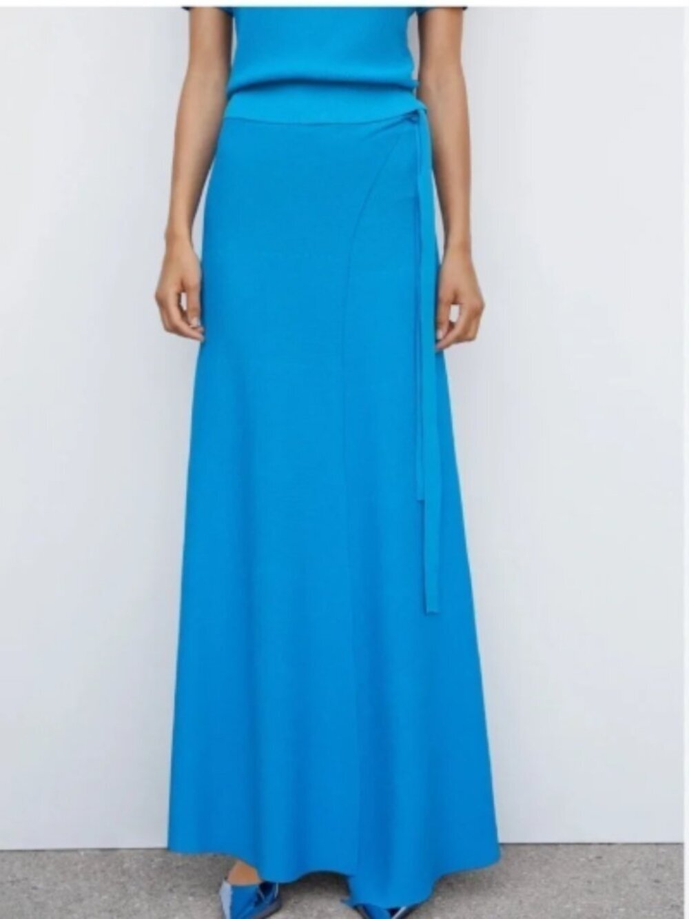Mango Sarong Wrap Skirt Blue Bow Women's Small